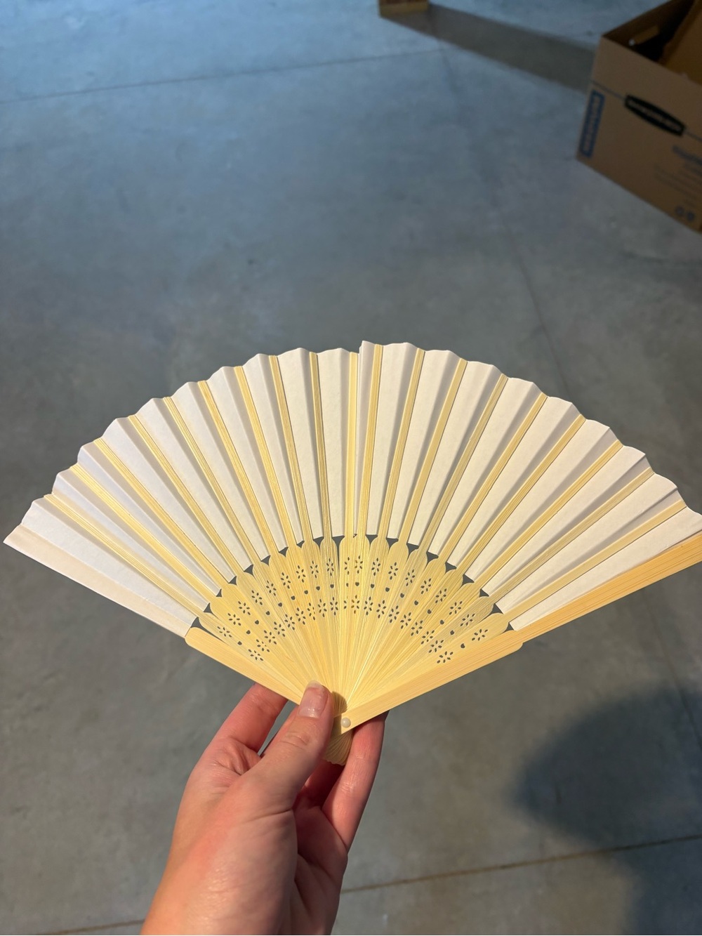 Handheld Folding Fan in Cream and Light Wood